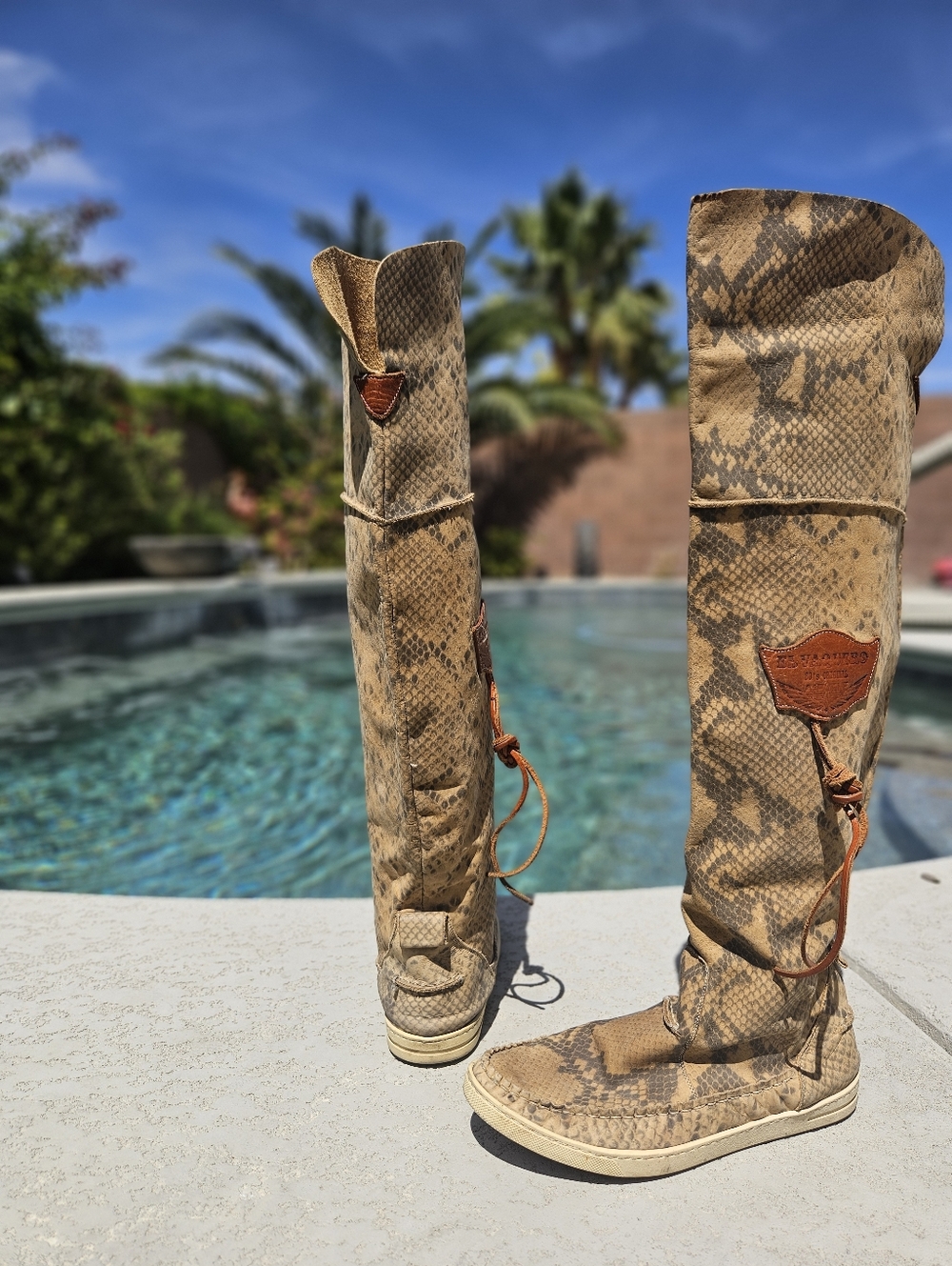 El Vaquero Tall Leather Python Moccasin Boots